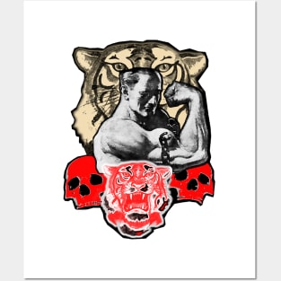 strong man with tiger and skulls Posters and Art